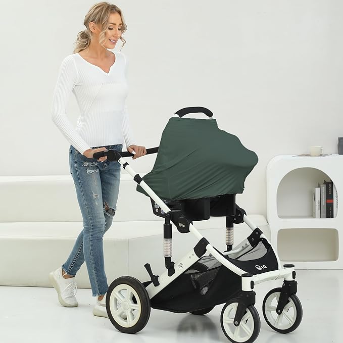 Breathable Car Seat Cover for Babies – Multi-Purpose Soft Rayon Nursing Cover for Breastfeeding, High Stretchy Infant Carseat Canopy, Stroller Cover (Smooth Rayon, Roman Green)