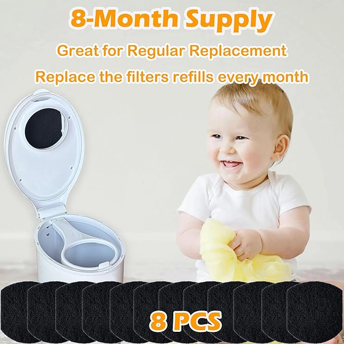 8 Pack Odor Removing Refills for Ubbi Diaper Pail, Diaper Pail Odor Absorber Carbon Filter Refills to Keep Home Fresh