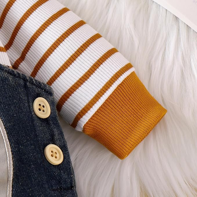 Baby Boy Clothes Fall Winter Outfits Long Sleeve Striped Romper Cute Cartoon Jeans Overalls Pants Set 0-18 Months