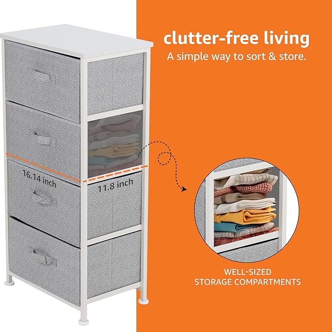 Amazon Basics Fabric 4-Drawer Storage Organizer Unit for Closet, White