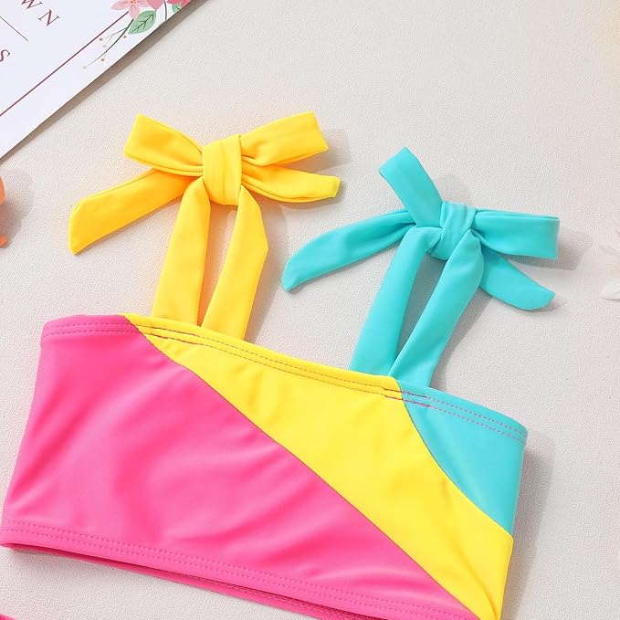 YOUNGER TREE Toddler Girls Two Pieces Swimsuit Color Block Stripe Swimwear Summer Beach Bathing Suit 18M-5T