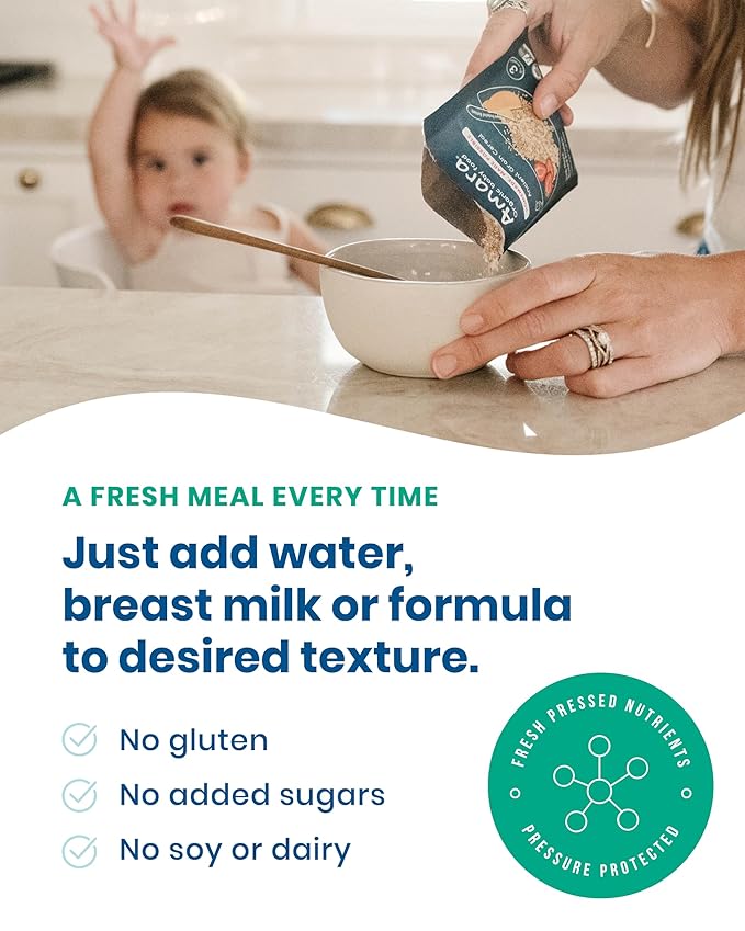 Amara Organic Baby Food - Stage 2 - Applesauce & Maqui Berry - Baby Cereal to Mix With Breastmilk, Water or Baby Formula - Shelf Stable Baby Food Made from Organic Fruit - 5 Pouches, 3.5oz Per Serving