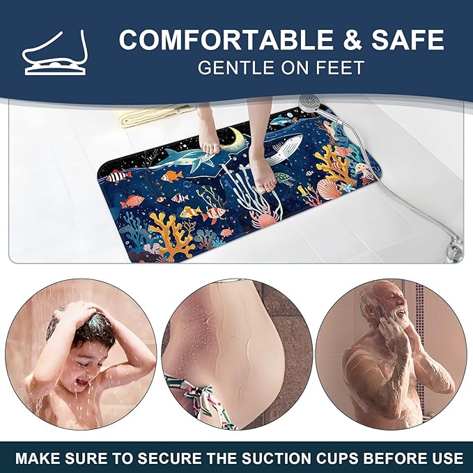 XIYUNTE Baby Bath Mat for Tub Non Slip Kids Bath Mat - 40"x16" Extra Long Bathtub Mat Non Slip Kids, Eco-Friendly Toddler Bath Mats with Suction Cups for Secure Grip, Easy to Clean & Easy Drying