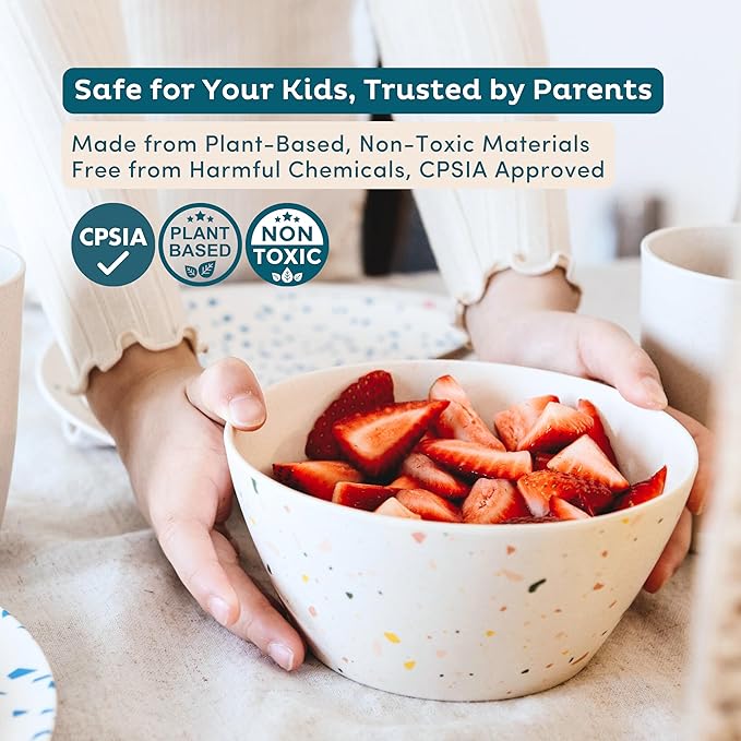 Nook Theory 4 Pack Bamboo Bowls - 22 Oz Reusable Toddler and Kids Bowl, Dishwasher Safe - Not Microwavable Bamboo Dishes (Wildflower)