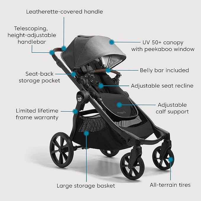 Baby Jogger City Select 2 Single-to-Double Modular Stroller Eco Collection Harbor & Tencel Grey