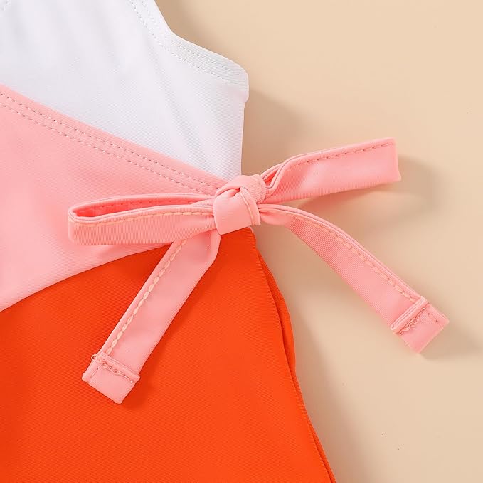 Happy Town Toddler Swimsuit Girl One Piece Bathing Suit Color Block Swimwear Baby Summer Beach Wear