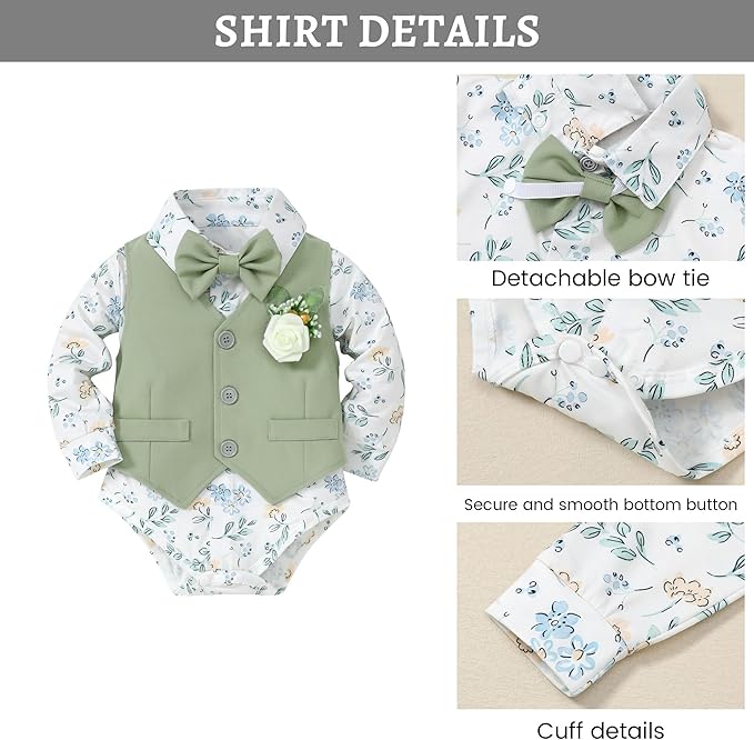 SANMIO Baby Boy Clothes Suits Infant Gentleman Outfit Collared Dress Shirt+Vest+Tie+Corsage+Pants 5Pcs Baby Suit Sets