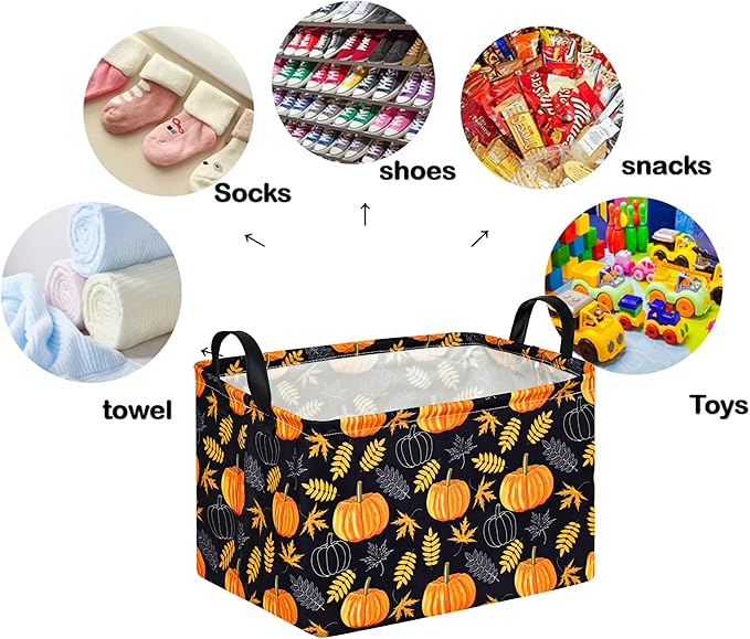 Rectangle Golden Pumpkin Gift Storage Home Shelf Storage Basket Organizer Box Clothes Laundry Hamper Toys Nursery Basket Baby Laundry Basket with Handles