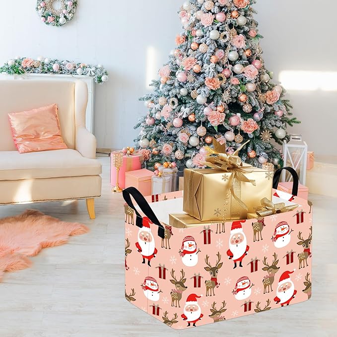 Rectangle Basket, Kids Organizer, Santa Pattern Toy Storage Cube, Clothes Storage Box With Handles for Room Decor