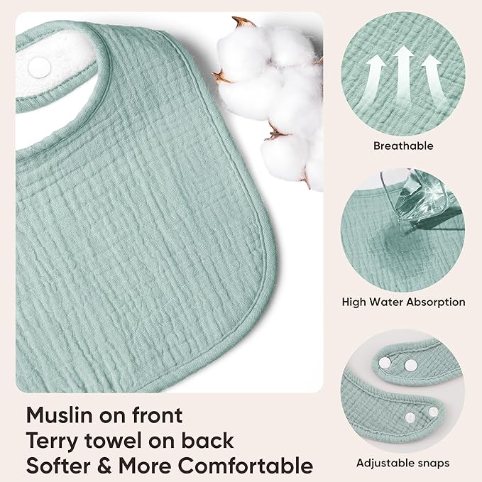 100% Cotton Muslin Baby Bibs 10-Pack Baby Drool Bibs for Unisex Baby Toddlers Infant Newborns Drooling and Teething