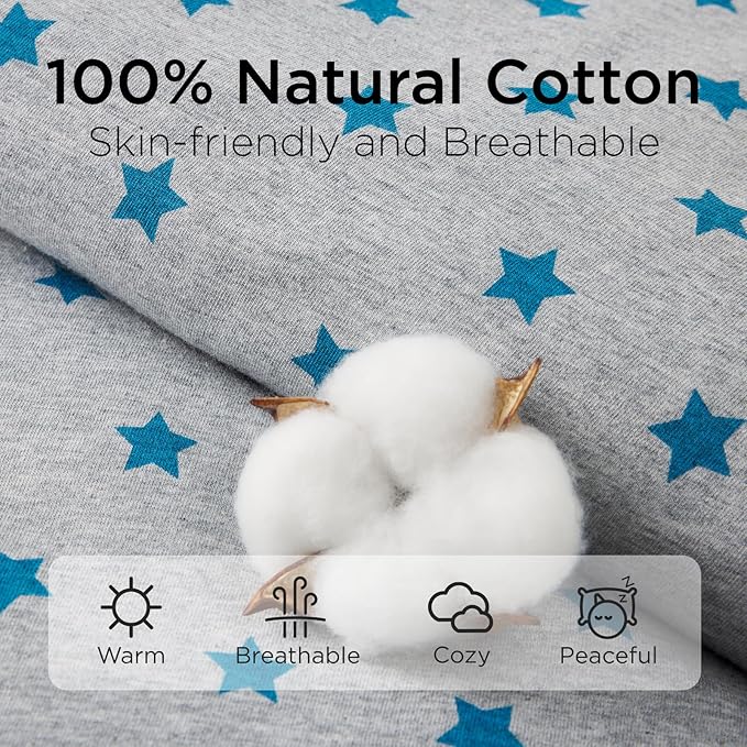 Duomiaomiao 3.5 TOG Toddler Sleep Sack 3-4T 100% Cotton Winter Side Open Zipper Baby Sleep Sack with Feet, Warm Toddler Wearable Blanket
