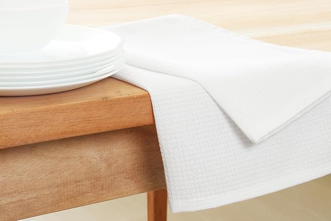PurpleEssences Waffle Weave Kitchen Towel, 100% Cotton - 15 x 25 Inches, with Hanging Loop Ultra Soft Absorbent Quick Drying Dish Cloth, Tea and Hand Towels, 4 Pack - Fall Thanksgiving - White