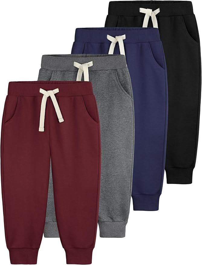 4 Pack Toddler Boys Sweatpants Cotton Baby Kids Joggers Toddler Boys Girls Sweatpants with Pocket Drawstring