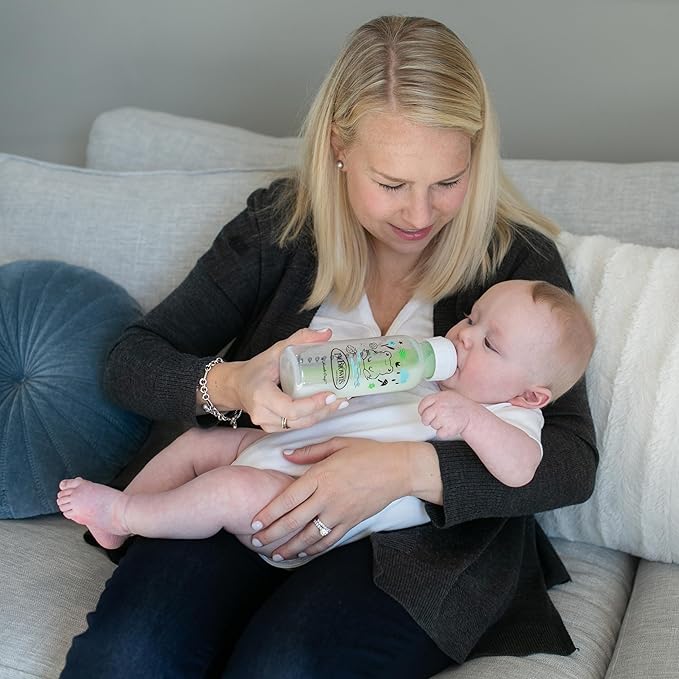 Dr. Brown's Natural Flow Anti-Colic Options+ Narrow Baby Bottle, Pig & Frog, 8 oz/250 mL, with Level 1 Slow Flow Nipple, BPA Free, 0m+, 2-Pack