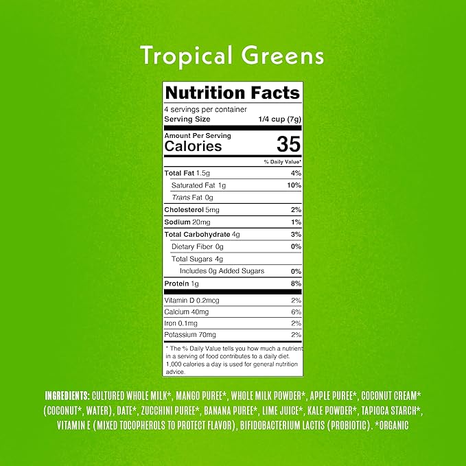 Once Upon A Farm Organic Smoothie Melts with Milk from Pasture Grazed Cows, Tropical Greens, Non GMO, Kosher, 1 Ounces (Pack of 8)