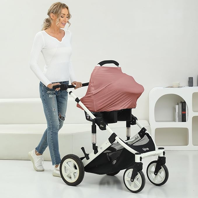 Breathable Car Seat Cover for Babies – Multi-Purpose Soft Rayon Nursing Cover for Breastfeeding, High Stretchy Infant Carseat Canopy, Stroller Cover (Smooth Rayon, Blush)