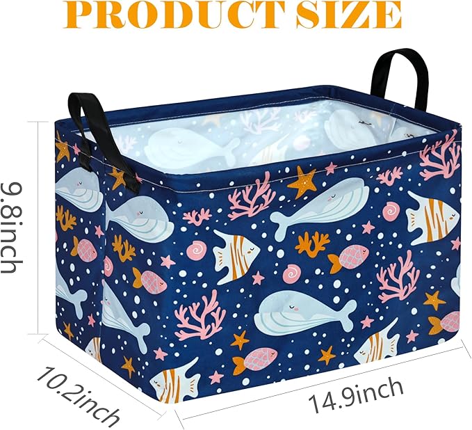 Rectangle Storage Basket Shelf Storage Basket Organizer Box Clothes Laundry Hamper Nursery Laundry Basket with Handles(Whale)