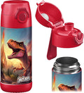 Jarlson® Mali Children's Water Bottle, Thermal Stainless Steel Water Bottle, BPA-Free, Leak-Proof, Children's Bottle with Chug Lid, Bottle for School, Nursery (Dinosaur Red, 12 oz)