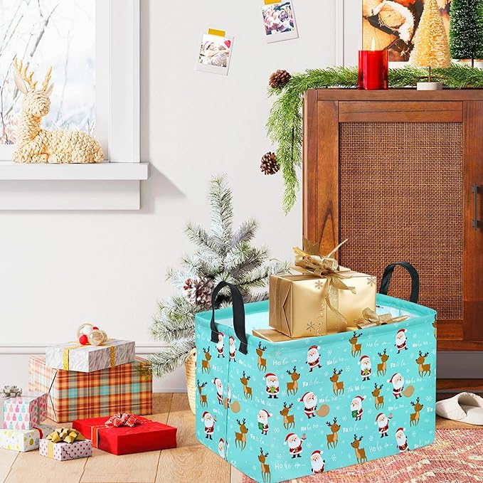 Rectangle Basket, Kids Organizer, Santa Deer Pattern Toy Storage Cube, Clothes Storage Box With Handles for Room Decor