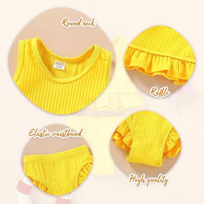 HAPPYMA Baby Swimsuit Toddler Girl Bathing Suit Summer Solid Color Bikini Set Beach Two Piece Swim Wear