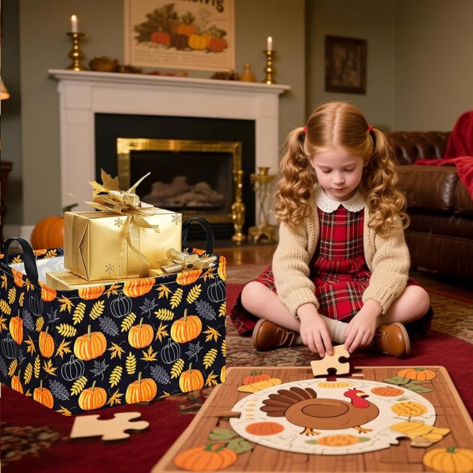 Rectangle Golden Pumpkin Gift Storage Home Shelf Storage Basket Organizer Box Clothes Laundry Hamper Toys Nursery Basket Baby Laundry Basket with Handles