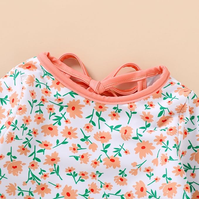 YOUNGER TREE Infant Baby Girls Swimsuit Long Sleeve Swimsuits One Piece Swimsuit Solid Color Bathing Suit with Hat, UPF 50+