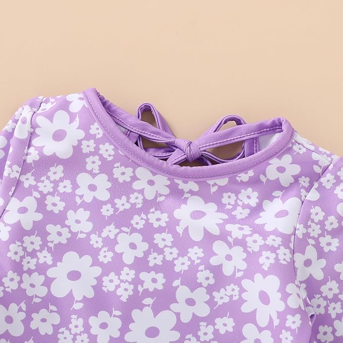 YOUNGER TREE Infant Baby Girls Swimsuit Long Sleeve Swimsuits One Piece Swimsuit Solid Color Bathing Suit with Hat, UPF 50+