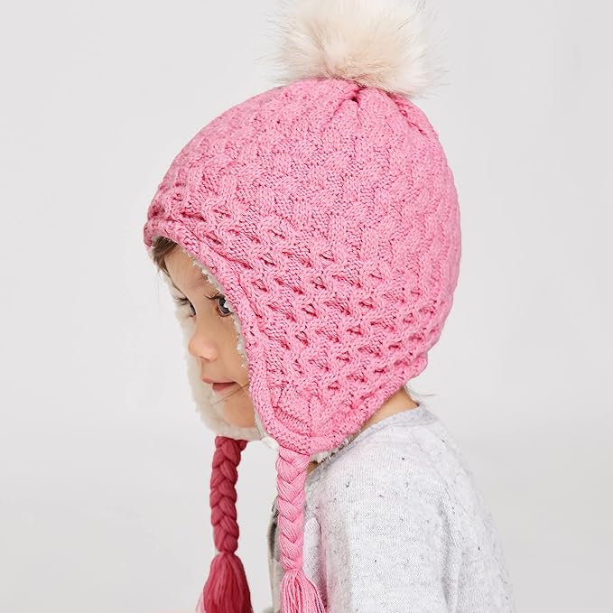 LANGZHEN Toddler Kids Infant Winter Hat,Earflap Knit Warm Cap Fleece Lined Beanie for Baby Boys Girls