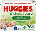Huggies Natural Care Sensitive Baby Wipes, Unscented, Hypoallergenic, 99% Purified Water, 12 Flip-Top Packs (768 Wipes Total), Packaging May Vary