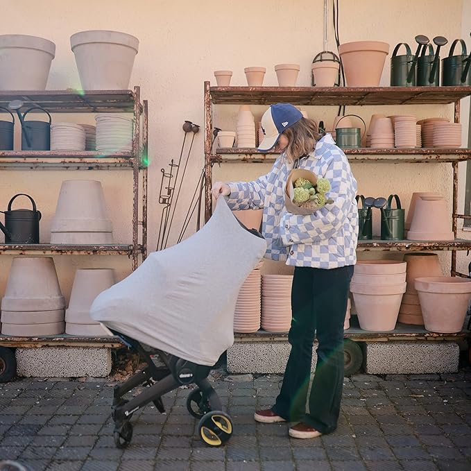 mushie Baby Car Seat Canopy Cover | Breathable & Stretchy Multi Use Cover for Breastfeeding, Nursing, High Chair, Shopping Cart, Strollers (Grey Melange)