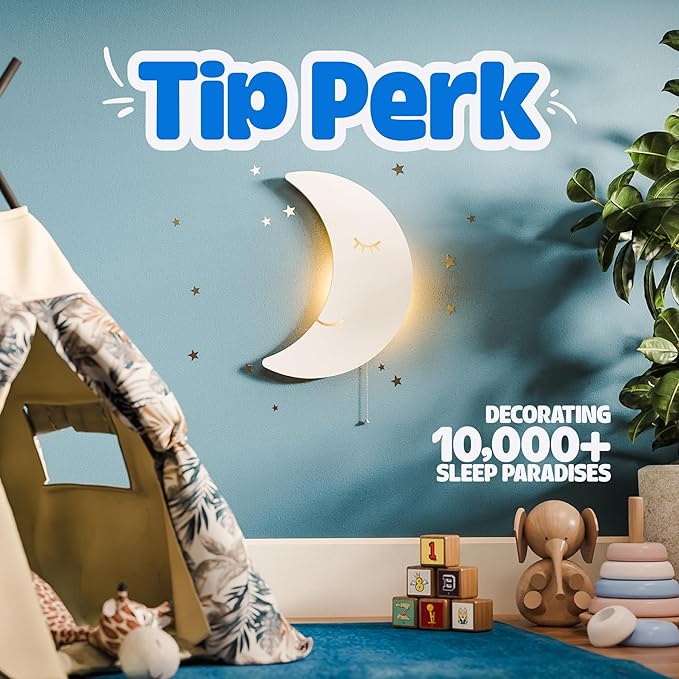 Tip perk Moon Lamp for Baby Nursery - Floating Moon Wall Lamp for Nursery | Cute Floating Moon Lamp for Kids Bedroom | Battery-Operated Hanging Night Lights | Cordless Moon Lights for Bedroom