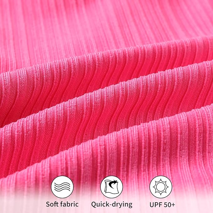 YOUNGER TREE Infant Baby Girls Swimsuit Long Sleeve Swimsuits One Piece Swimsuit Solid Color Bathing Suit with Hat, UPF 50+