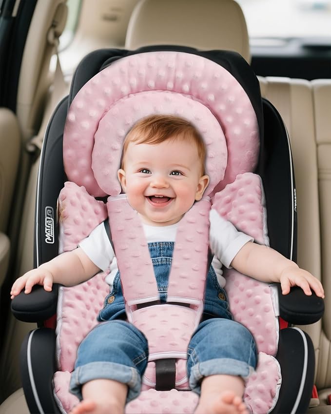 Infant Car Seat Insert with Removable Cushion for Baby Preemie Newborn Infant, Reversible carseat Insert Head Body Support Fits for Stroller, Baby Swing, Rocker, Bouncer, Bassinet - Pink