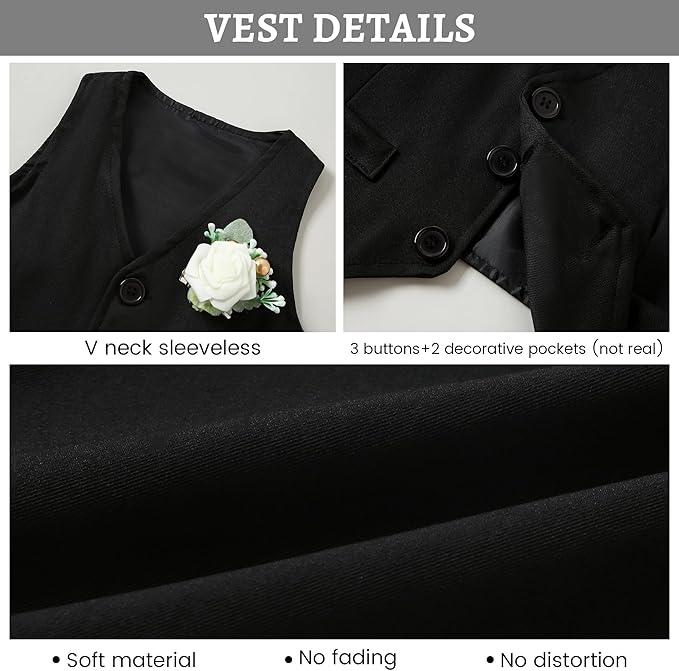 SANMIO Baby Boy Clothes Suits Infant Gentleman Outfit Collared Dress Shirt+Vest+Tie+Corsage+Pants 5Pcs Baby Suit Sets