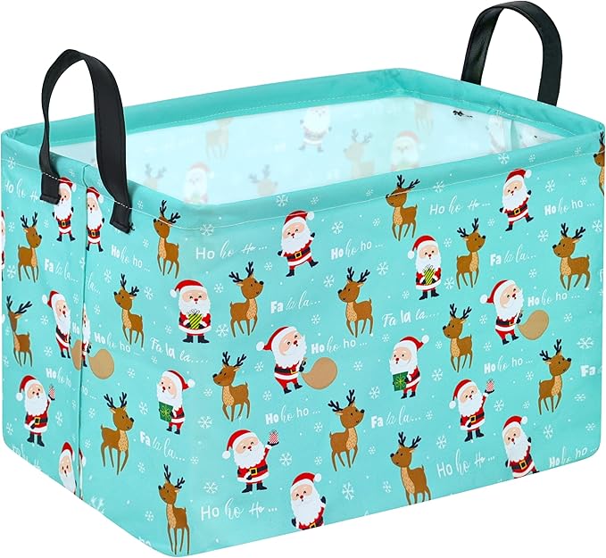 Rectangle Basket, Kids Organizer, Santa Deer Pattern Toy Storage Cube, Clothes Storage Box With Handles for Room Decor