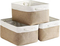 Fabric Storage Baskets - Rectangular Baskets for Organizing Fabric, Shelves & Decorative Use (White & Khaki)