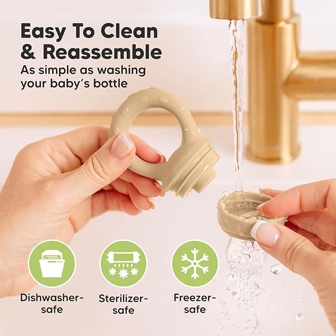 KeaBabies Baby Fruit Feeder 2pk - Silicone Baby Food Feeder for Babies 6-12 months, Breast Milk Popsicle for Teething, Weaning, Freeze Frozen Solid Food, BPA-Free Infant Feeding Essential (Terracotta)
