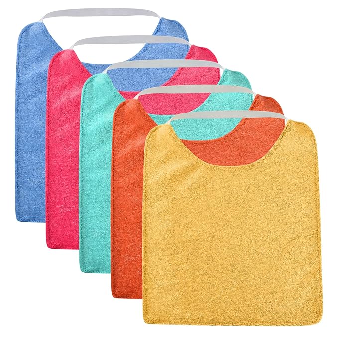 Vicloon Baby Bibs, 5PCS Terry Bib Set, Baby Bibs for Boys, Girls, Terry Drool Cotton Bibs Waterproof protection, Adjustable Elastic Strap, Baby Bandana Drool Bibs for Feeding, Teething Drooling(Color)