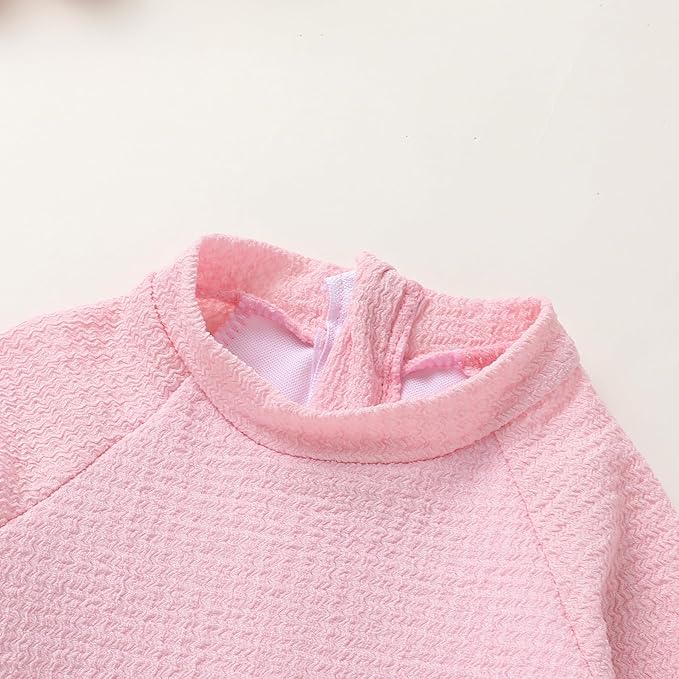 YOUNGER TREE Infant Baby Girls Swimsuit Long Sleeve Swimsuits One Piece Swimsuit Solid Color Bathing Suit with Hat, UPF 50+