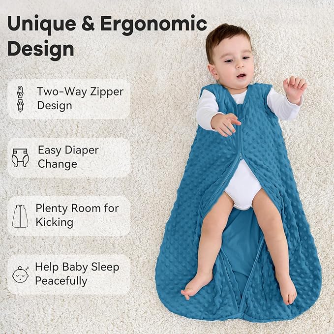 Fleece Baby Sleep Sack 6-12 Months with Plush Dots 1.5 Tog Baby Wearable Blanket with 2-Way Zipper Warm Sleeping Sack for Toddler Infant Newborn - Medium, Sky Blue