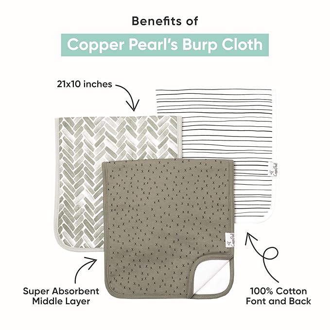 Copper Pearl Premium Baby Burp Cloths - 3-Pack Large Cotton Burp Cloths, Extra Soft Spit Up Rags with 3 Absorbent Layers, Perfect for Baby Boy and Baby Girl Gifts (21" x 10" Size, Clementine Set)