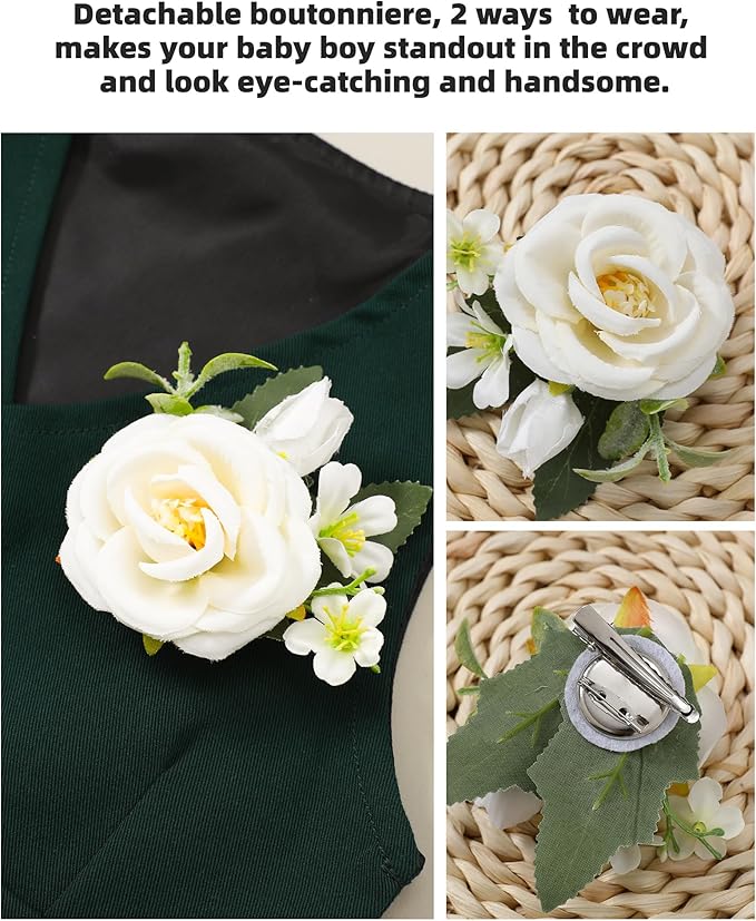 Coco&RARA Baby Boy Clothes Suits Infant Gentleman Outfits, Formal Dress Shirt+Vest+Corsage+tie+Pants Baby Suit Set 0-18M