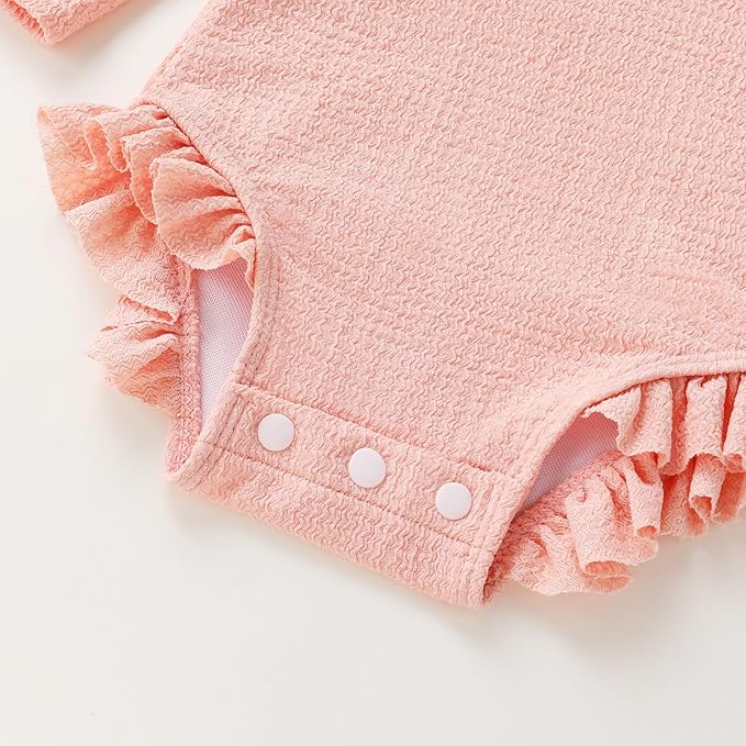 YOUNGER TREE Infant Baby Girls Swimsuit Long Sleeve Swimsuits One Piece Swimsuit Solid Color Bathing Suit with Hat, UPF 50+