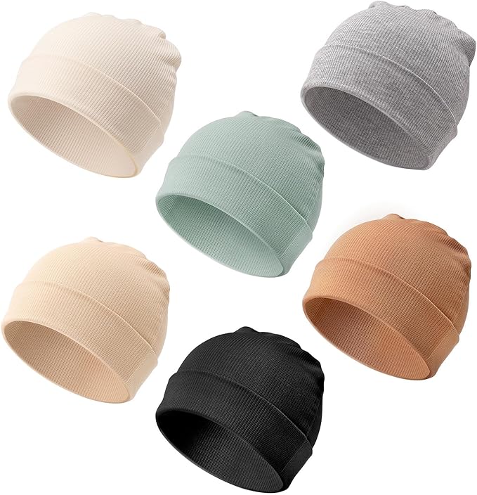 DRESHOW BQUBO 6 Pack Baby Newborn Hats Set for Unisex Infant Newborn Toddler Soft Beanie Hat for Boys Girls 0-24 Months