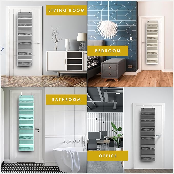 HOMELUX THEORY 1 PC Heavy Duty Over the Door Organizer 55x14x6.7, 6 Large Front & 12 Side Pockets, Hanging Storage Closet Door Organizer for Bedroom, Bathroom and Baby Nursery Storage (Light Gray)