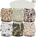 Mama Koala 3.0 Cloth Diapers for Babies with AWJ Lining, 6 Pack with 6 5-Layer Natural Cloth Diaper Inserts - Reusable and Washable Pocket Diapers(A-The Farm Story)