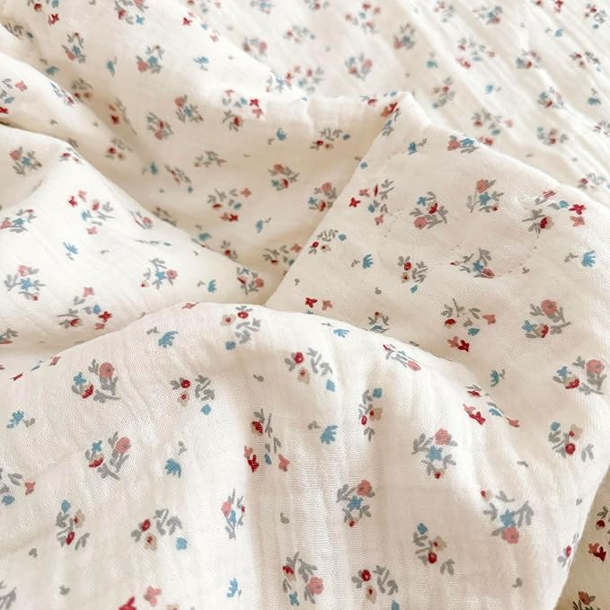 BuLuTu Cute Floral Print Pillowcases for Toddler Girls Boys, 14"x20", 1 pc, 2 Layers Muslin Cotton Pillow Cases for Crib Toddler Bed Pillow Cover, Envelope Closure, Machine Washable