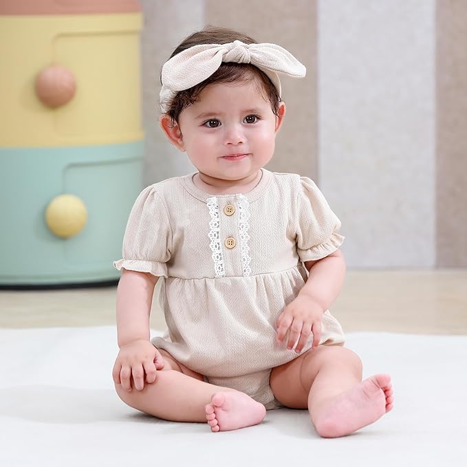 Newborn Baby Girl Clothes Cotton Bubble Romper Floral Short Sleeve Bodysuit 3 Pack