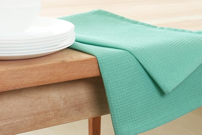 PurpleEssences Waffle Weave Kitchen Towel, 100% Cotton - 15 x 25 Inches, with Hanging Loop Ultra Soft Absorbent Quick Drying Dish Cloth, Tea and Hand Towels, 4 Pack - Fall Thanksgiving - Turquoise