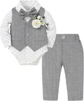 Coco&RARA Baby Boy Clothes Suits Infant Gentleman Outfits, Formal Dress Shirt+Vest+Corsage+tie+Pants Baby Suit Set 0-18M
